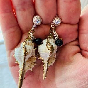 Elegant Shell Drop Earrings with Gold Accents